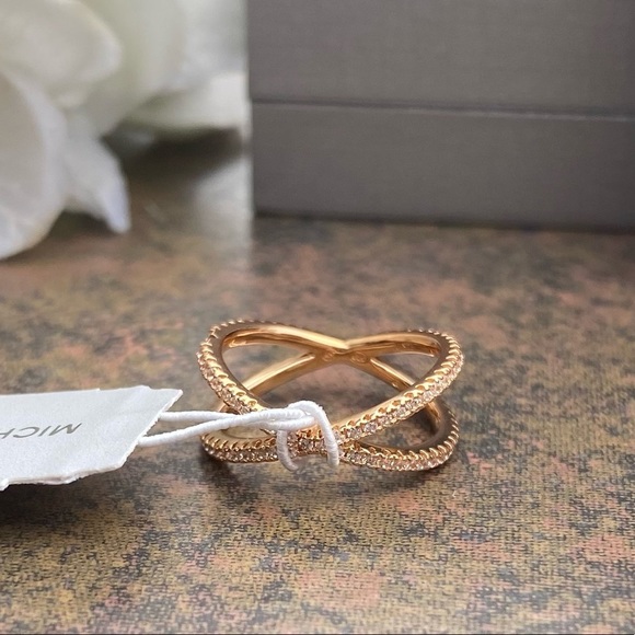 NIB NWT MICHAEL KORS 14K ROSE GOLD PLATED STERLING SILVER PAVE NESTING R… - Picture 8 of 12